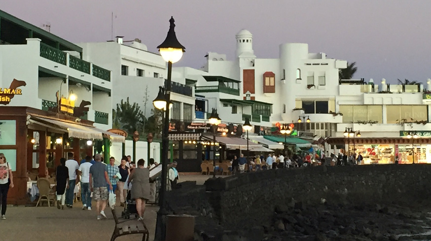 Shops, bars and restaurants in the charming Playa Blanca town.